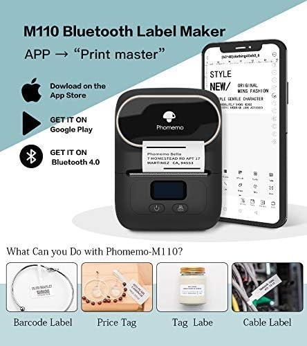 Phomemo Label Maker Machine - Phomemo M110 Portable Bluetooth Thermal Label Printer. Sticker Maker, Barcode Printer for Clothing, Jewelry, Retail, Mailing,support Arabic and English,For iOS & Android