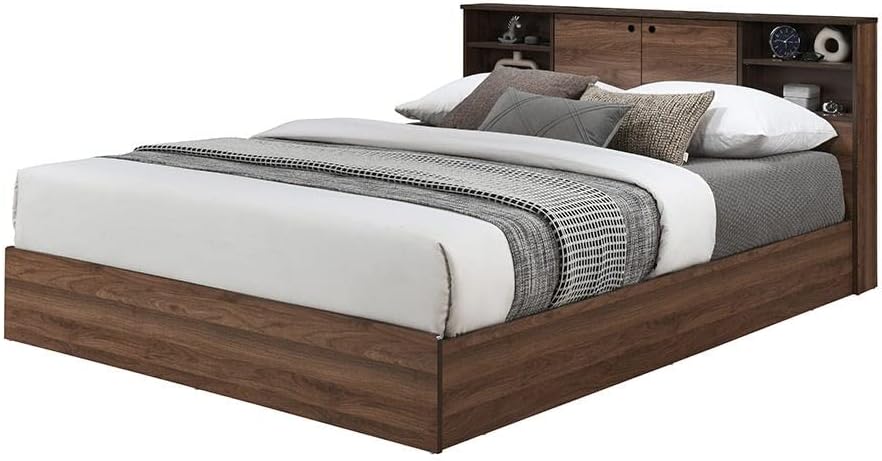 Danube Home Adriana Bed + Dresser And Stool Set | Queen Size (150x200cm) Bed Frame And Dresser Set | Sturdy Modern Design Wooden Double Bedroom Set Furniture | Comfortable Bedset (Columbia)