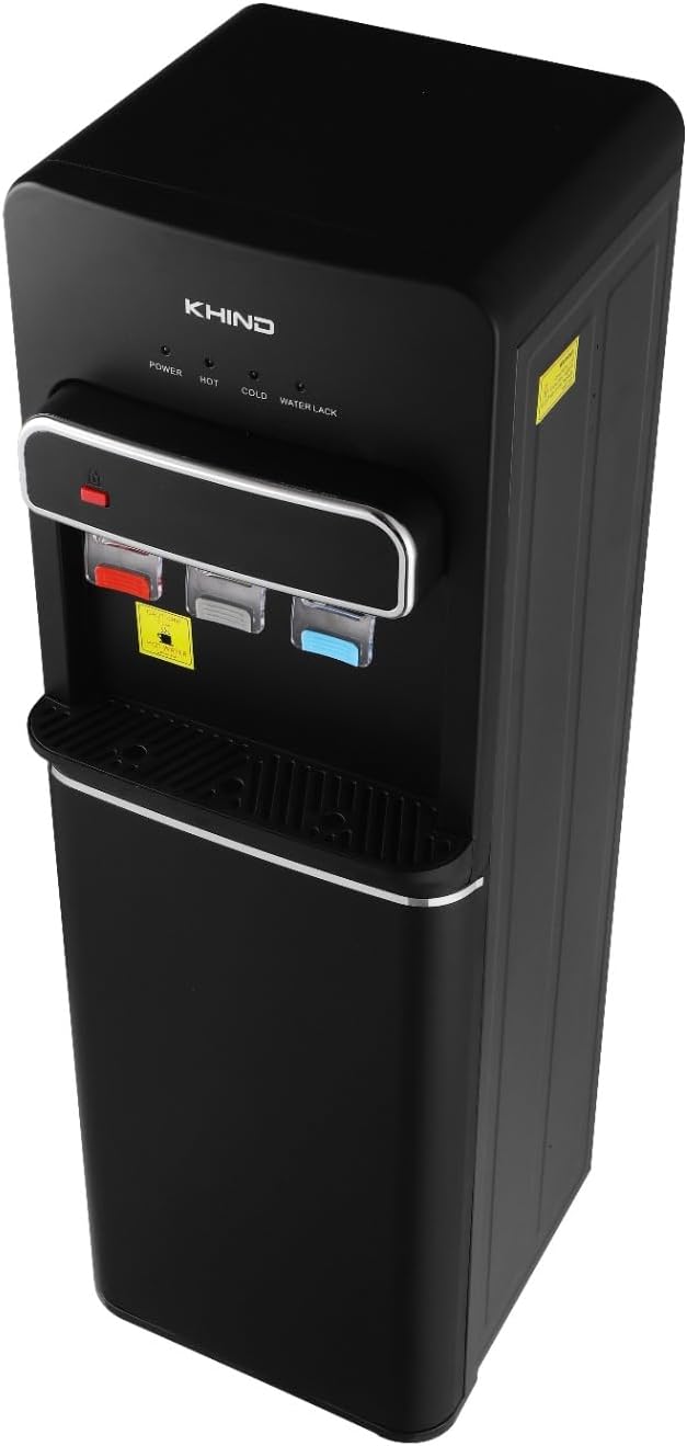 KHIND 7 Liters Freestanding Water Dispenser with Auto Suction Pump, Hot, Normal, & Cold Water Dispensing, Bottom Load, Child Lock, Intelligent Indicator Lights, Black - WD-3BP