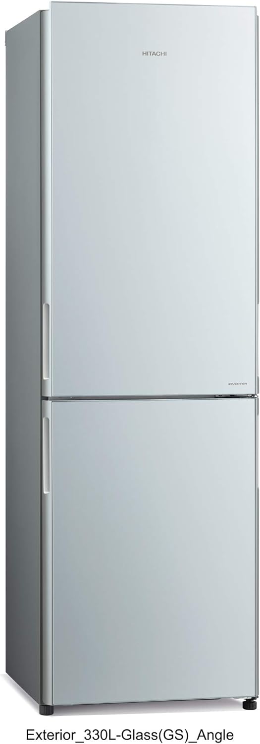 Hitachi 410L Gross Bottom Mount Double Door Refrigerator, 2 Doors No Frost Fridge Freezer, Inverter Control With Dual Fan Cooling, Eco Thermo-Sensor, Bottle & Wine Shelf, Glass Black, RBG410PUK6GBK