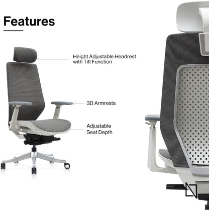 Navodesk ROVER Chair, Full Mesh Modern Office Chair with Chrome Base - Ergonomic Adjustable Office Chair With 3D Armrests - High Back Chair With Breathable Mesh Seat (COOL GREY)