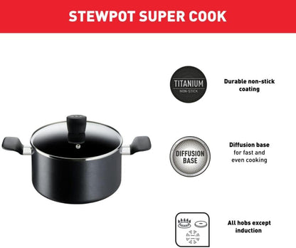 Tefal Aluminum Super Cook Non-Stick Cookware Set, Black, 9Pcs, B459S984, Online Exclusive