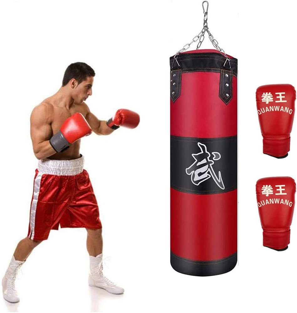 XTDGN 7 In 1 Boxing Bag Set with Chains and Gloves, Fillable Punching Bag for Gym Bodybuilding - Punch Speed Training, for Taekwondo, Muay Thai, Workout - Bags Empty, One Size