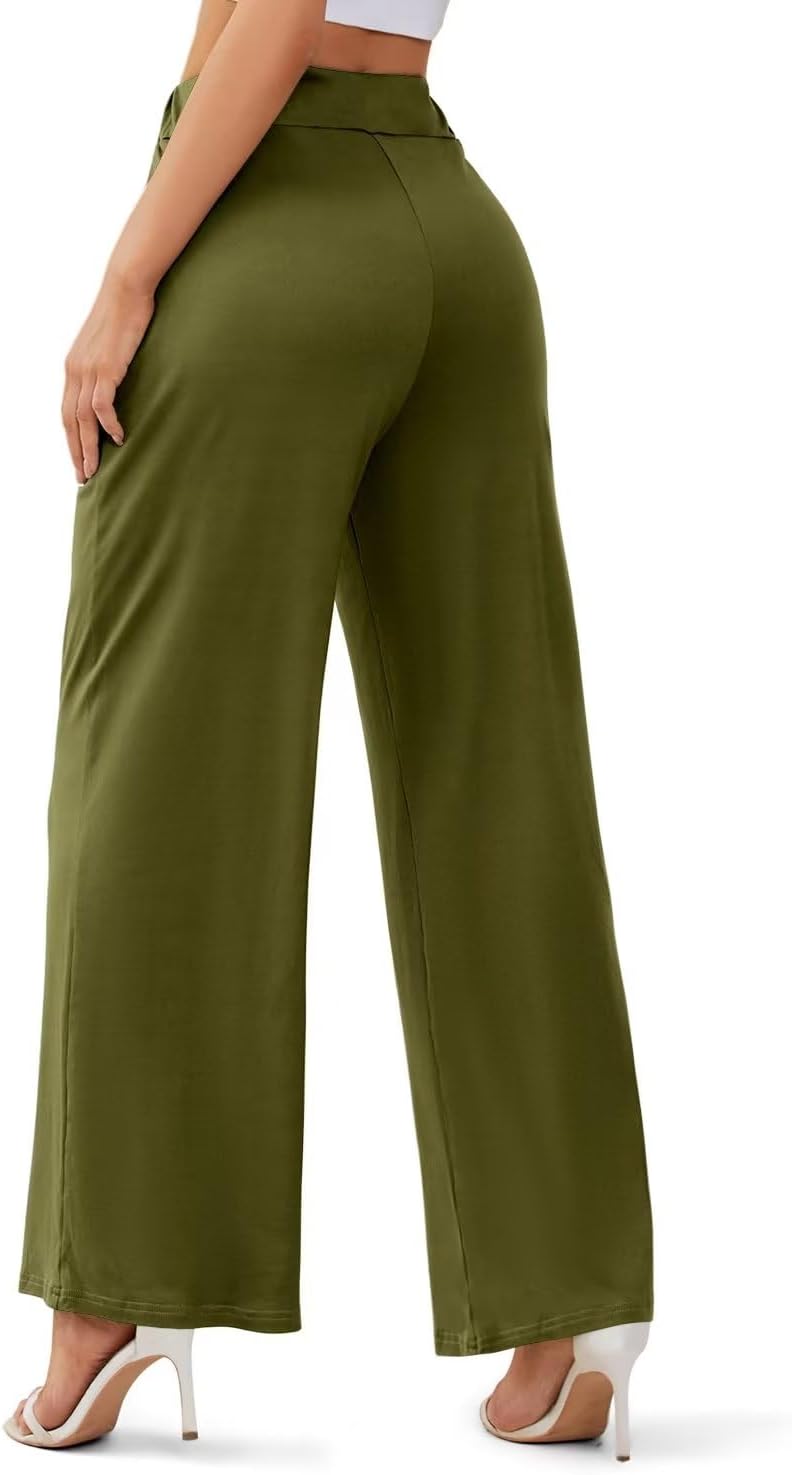 JZC Women's Wide Leg Casual Pants Cross Waist Palazzo Lounge Pajama Flowy Pants Yoga Sweatpants with Pockets