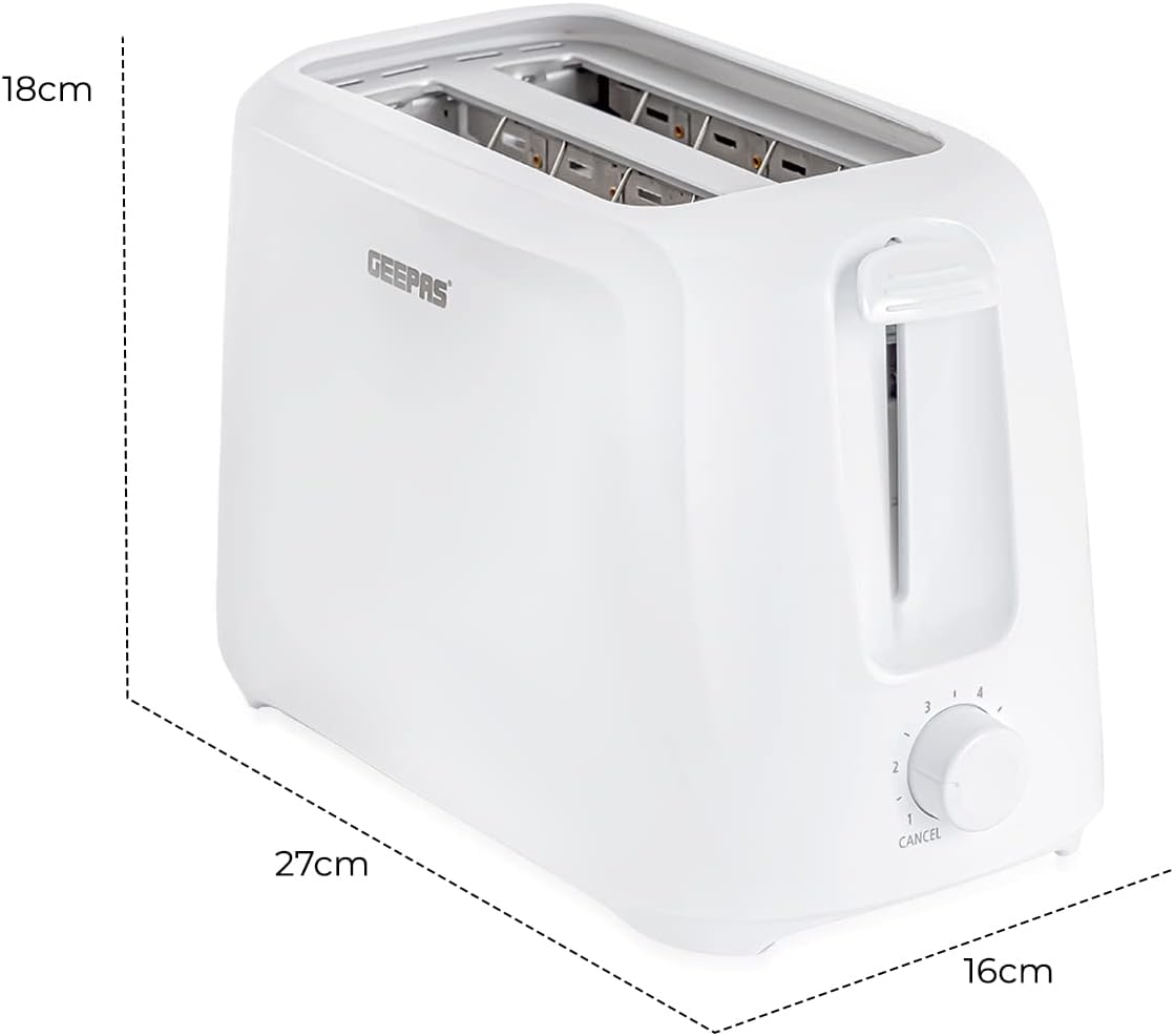 Geepas 2 Slice Bread Toaster, Variable Browning Setting, GBT36515 | Cancel Function | Removable Crumb Tray | Wide Slots and High Lift Feature | Cord Storage