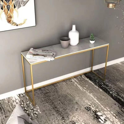 LEDIN Console Table for Entryway, Faux Marble Sofa Table with Golden Frame for Living Room Office Gold (Gold 100x97x24)