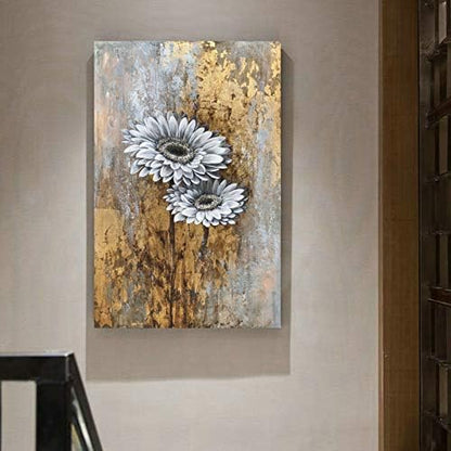 Yihui Arts Abstract Landscape Canvas Art Hand Painted 3D Tree Paintings with Gold Foil for Wall Decor Modern Artwork Pictures Living Room Bedroom Decoration