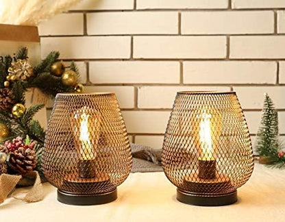 JHY DESIGN Set of 2 Metal Cage LED Lantern Battery Powered Cordless Accent Light with LED Great for Weddings Parties Patio Events for Indoors Outdoors