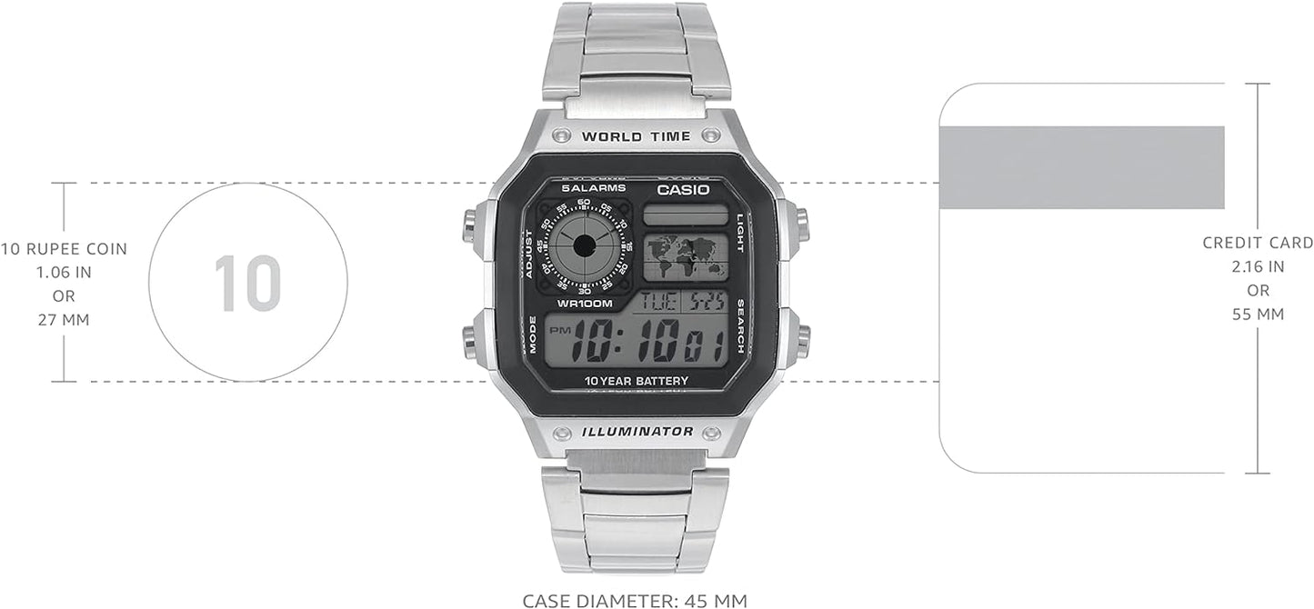 Casio Men's Digital Dial Stainless Steel Band Watch