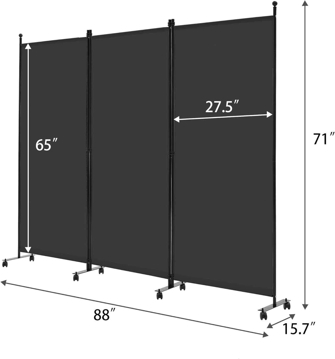 Spurgehom 3 Panel Rolling Room Divider, Folding Partition Privacy Screens, Freestanding Fabric Room Panel, Portable Folding Wall Divider for Office, Room,Restaurant, Hospital (Beige)