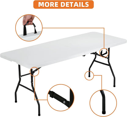 6FT Folding Picnic Table for Outdoor, Portable Fold-in-Half Plastic Dining Picnic Party Table with Carrying Handle (A)