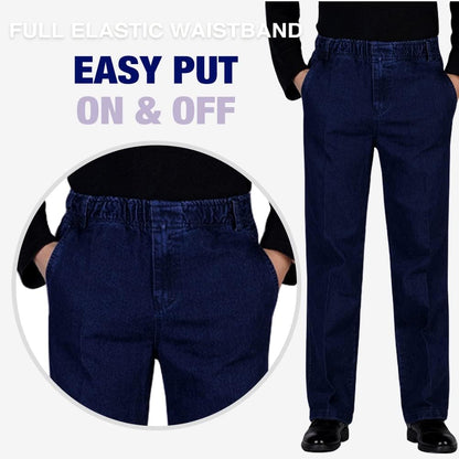 IDEALSANXUN Men’s Elastic Waist Loose Fit Denim Pants Casual Solid Jeans Trouser