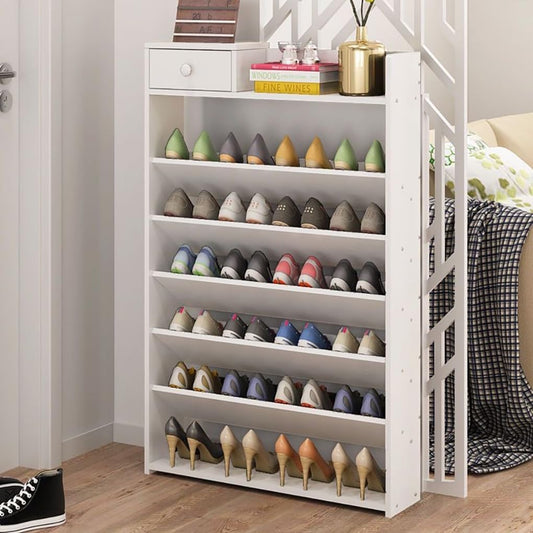 LEDIN Shoe Shelf - Nordic Multi-Purpose Storage Cabinet Change Shoe Stool Modern Storage Stool Multifunctional Shoe Rack Storage Organizer 17x116x73cm (White)