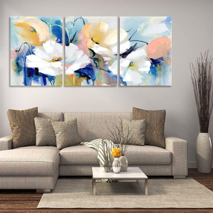 UNBRUVO Modern Flower Canvas Poster Prints Abstract Floral Wall Art Painting Pictures Office Home Decor 3 Pieces Framed Art Print Decoration Artwork for Living Room Bedroom(36”Wx16”H)