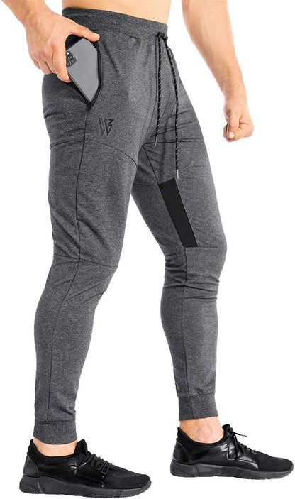 ZENWILL Mens Tapered Workout Track Pants, Slim Fit Gym Jogger Sweatpants, Casual Athletic Trousers with Zip Pockets