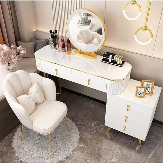 Makeup Vanity Table Dressing Table Flip Mirror With Drawers And Chair 100 CM