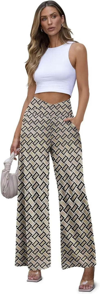 JZC Women's Wide Leg Casual Pants Cross Waist Palazzo Lounge Pajama Flowy Pants Yoga Sweatpants with Pockets