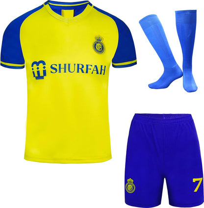 Soft Gardin Ronaldo No #7 Nassr Riyadh Al Home Football Soccer Jersey/Shorts Socks Gift Set Youth Sizes