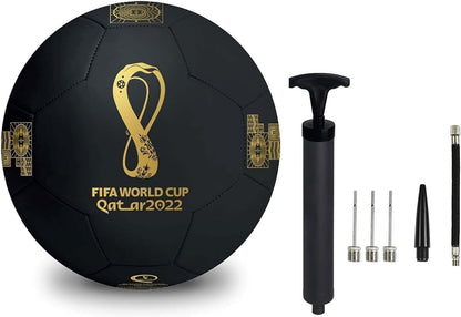 FIFA World Cup Football with Inflatable Pump, Pro Football Size 5, Excellent Bounce and Shape Retention,Official Match Professional High Grade PU Leather Black & Gold