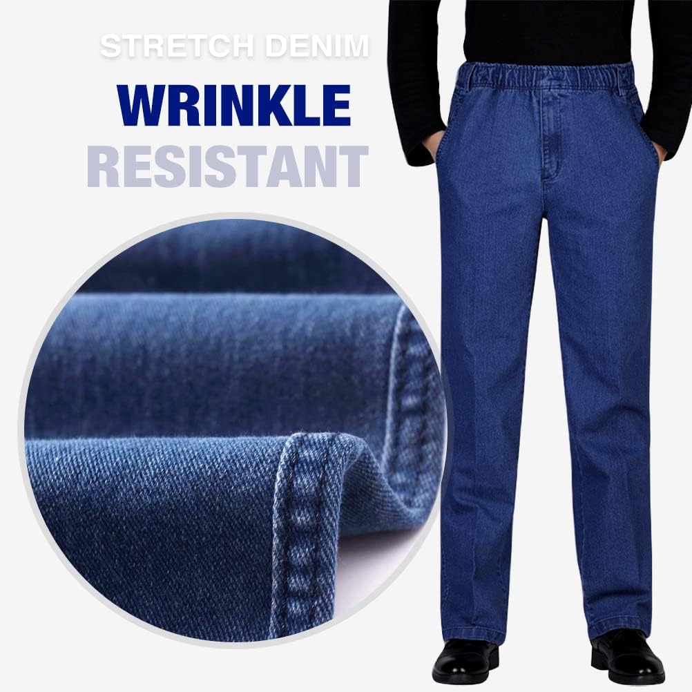 IDEALSANXUN Men’s Elastic Waist Loose Fit Denim Pants Casual Solid Jeans Trouser