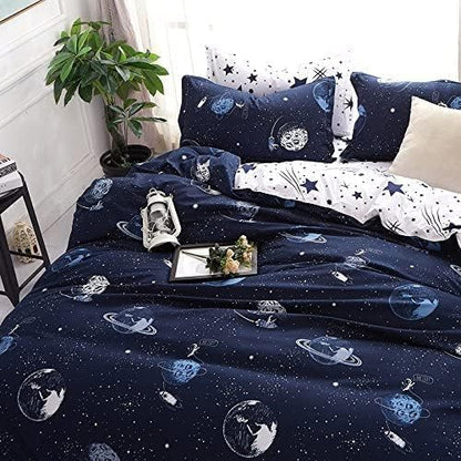 Golden Home King Size/Single Size Bedsheet duvet cover pillow case 6pcs One Set High Cotton Quality Bedding Set Kids' Duvet Covers (Blue＆Pink, Single Size)