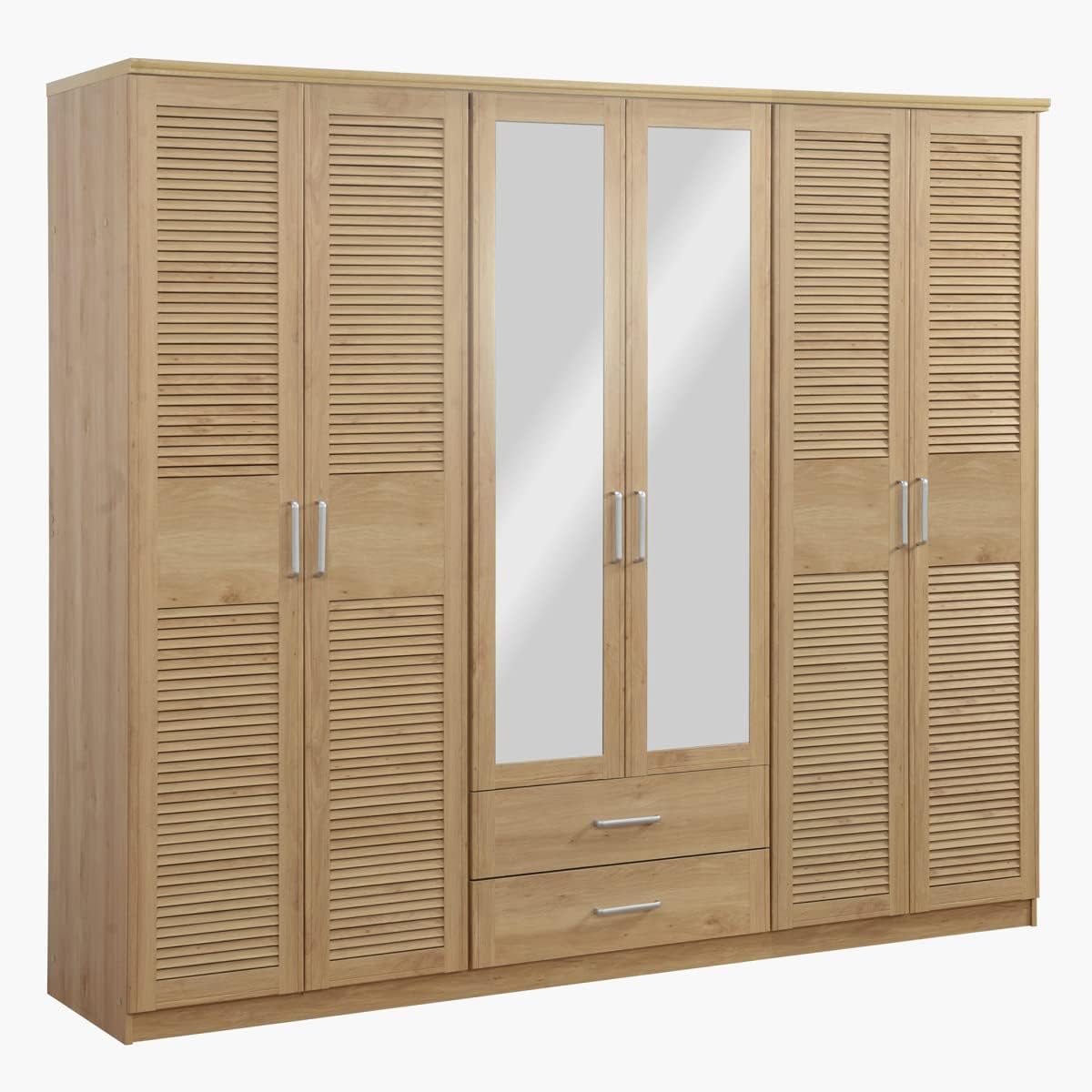 Home Box Bane 6-Door Wardrobe With 2 Mirrors And 2 Drawers 240 X 210.5 X 59.5 Cm Light Brown