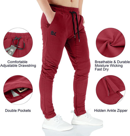 BROKIG Men's Athletic Running Sport Pants, Casual Gym Pants with Zipper Pockets