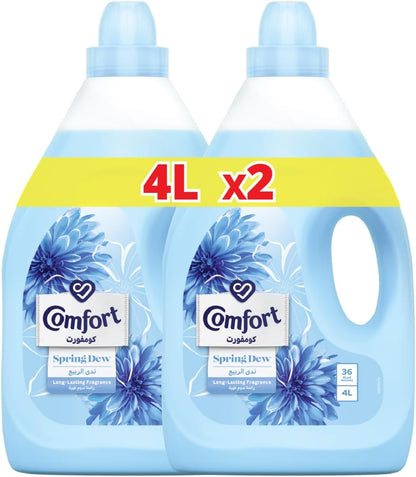 Comfort Fabric Softener, Spring Dew, for fresh & soft clothes, 4L x 2 (Pack of 2)