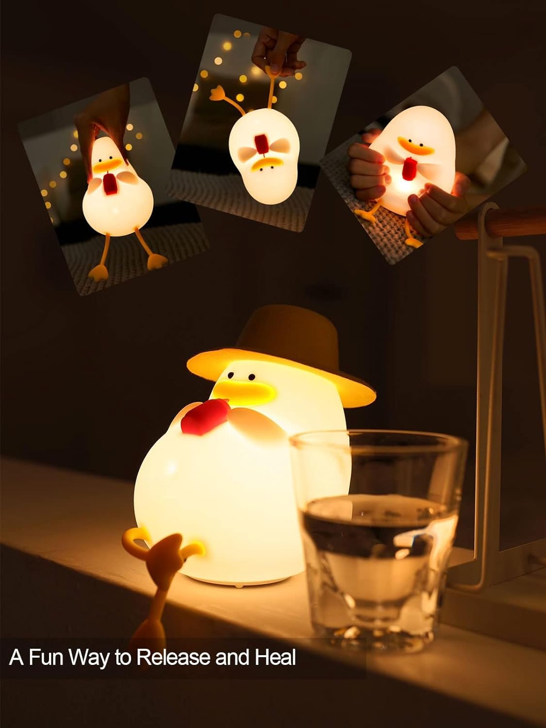 Happy Duck Kids Night Light, Silicone Nightlight for Kids, Cute and Dimmable Silicone Lamp for Soothing Bedtime Ambianc