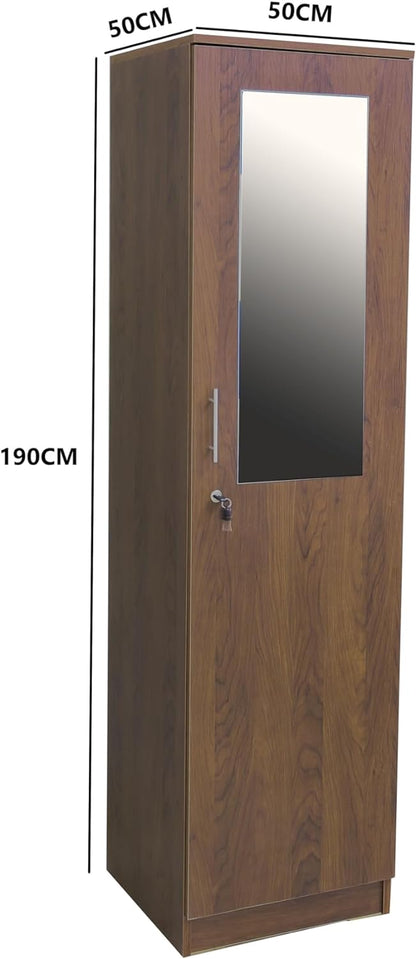 1 Door Wardrobe Modern Design with MIRROR/ 1 Door Wooden Wardrobe Cabinet Cupboard Engineered Wood Perfect Modern design.H-190CM*L-50CM*D-50CM Brown - 661-Mirror