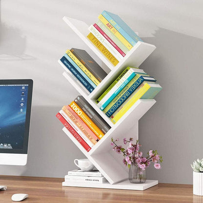 U-HOOME 8-Shelf Bookshelf Tree Bookcase Wood Bookshelves Storage Rack MDF Tree Book Shelf Display Organizer for Books,Magazines,CDs and Photo Album Holds Up to 5kgs Per Shelf ，White