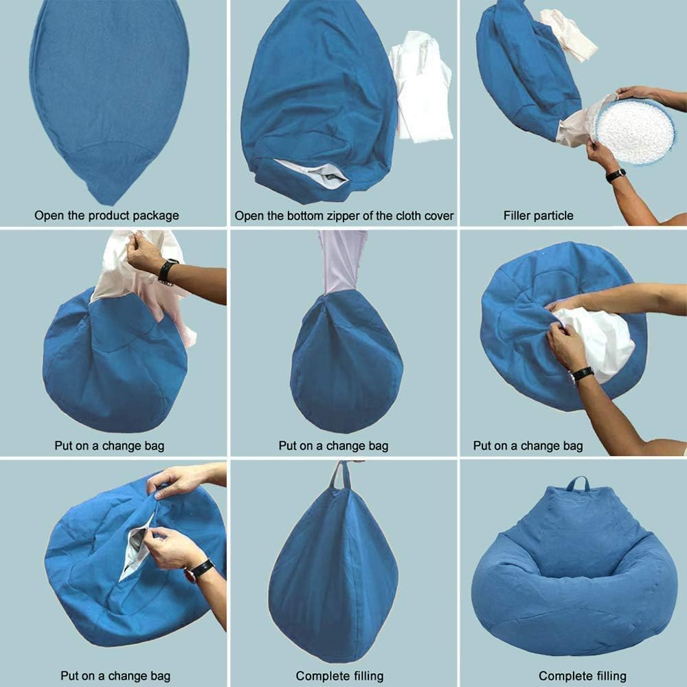 Bean Bag Chair Sofa Cover (No Filler), Lazy Recliner High Back Large Bean Bag Storage Chair Cover Bag,for all ages, No Filler (Blue)