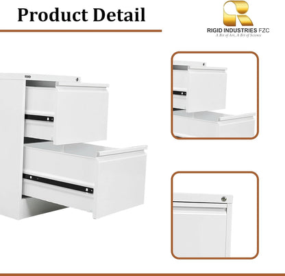 RIGID Steel Vertical Filing Cabinet Large Storage steel Cabinet, Metal Portable Cabinet with 2 Drawers for A4/Lette (White)