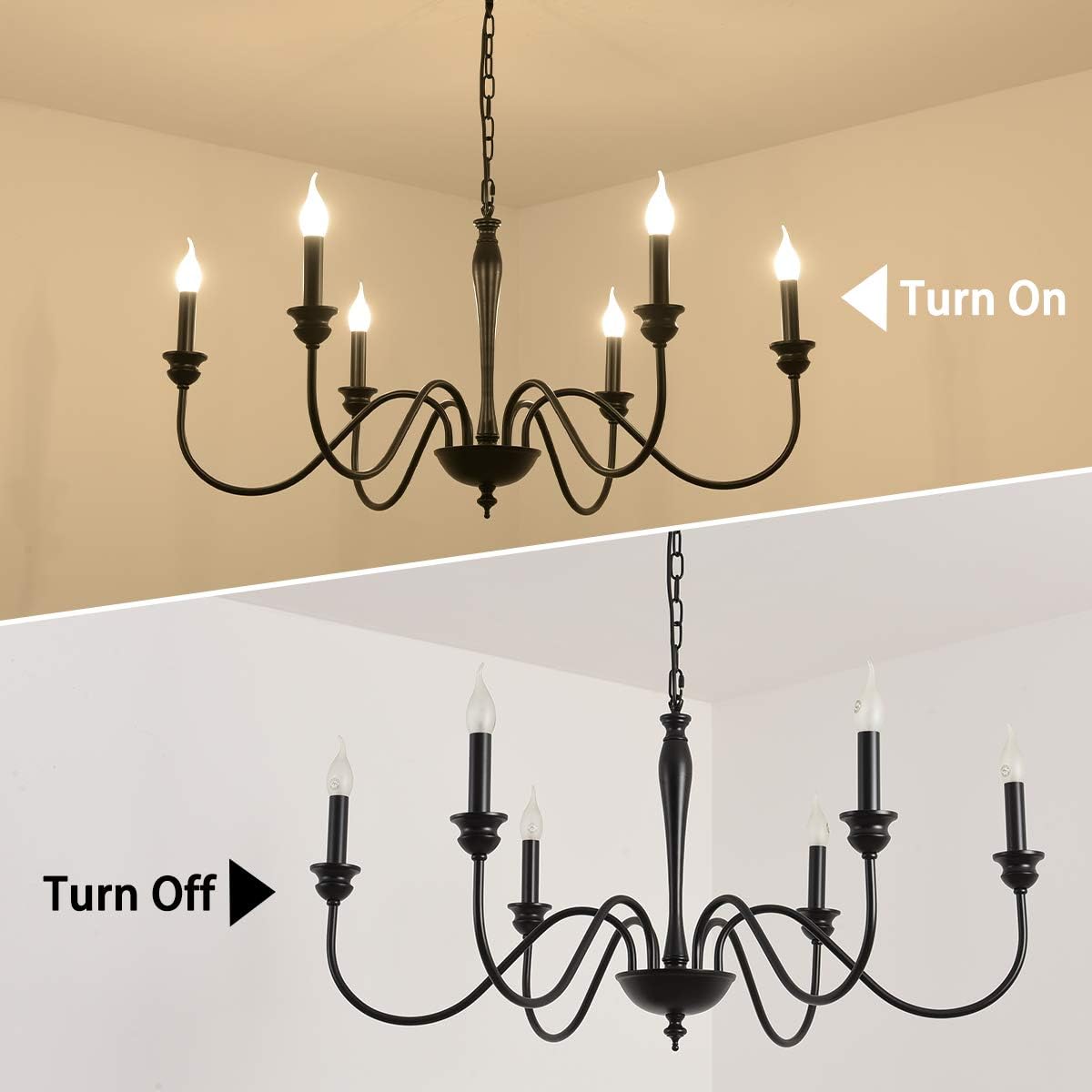 Ganeed Famhouse Chandelier 9-Light Black Classic Candle Pendant Light Fixture Hanging Light Vintage Ceiling Chandelier for Dining Room,Kitchen,Bedroom,Foyer,Living Room