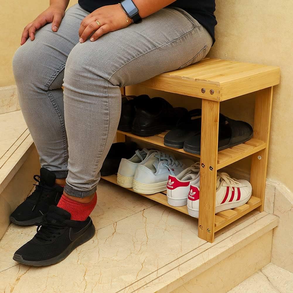 YATAI Bamboo Shoe Bench, Multifunctional Modern Shoes Rack, Shoes Organizer Bench Load Capacity upto 100KG, Portable & Durable Shoes Stand, Space Saving Shoes Rack for Hallway, Living Room, Bedroom