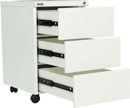 RIGID Steel Mobile Pedestal 3 Drawer Storage Unit Modern & Sleek Office Furniture (White)