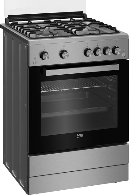 Beko 60 X 60 Cm, 4 Gas Burners Free Standing Gas Cooker, Inox Fsgt61121DXL."Min 1 year manufacturer warranty"