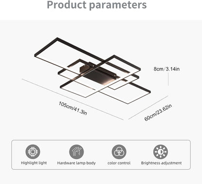 Jaycomey Dimmable Square LED Ceiling Lights, Ceiling Modern Light Acrylic Flush Mount Ceiling Lamps with Remote Control, 50W Black Ceiling Light Fixture for Living Dining Room Bedroom Kitchen