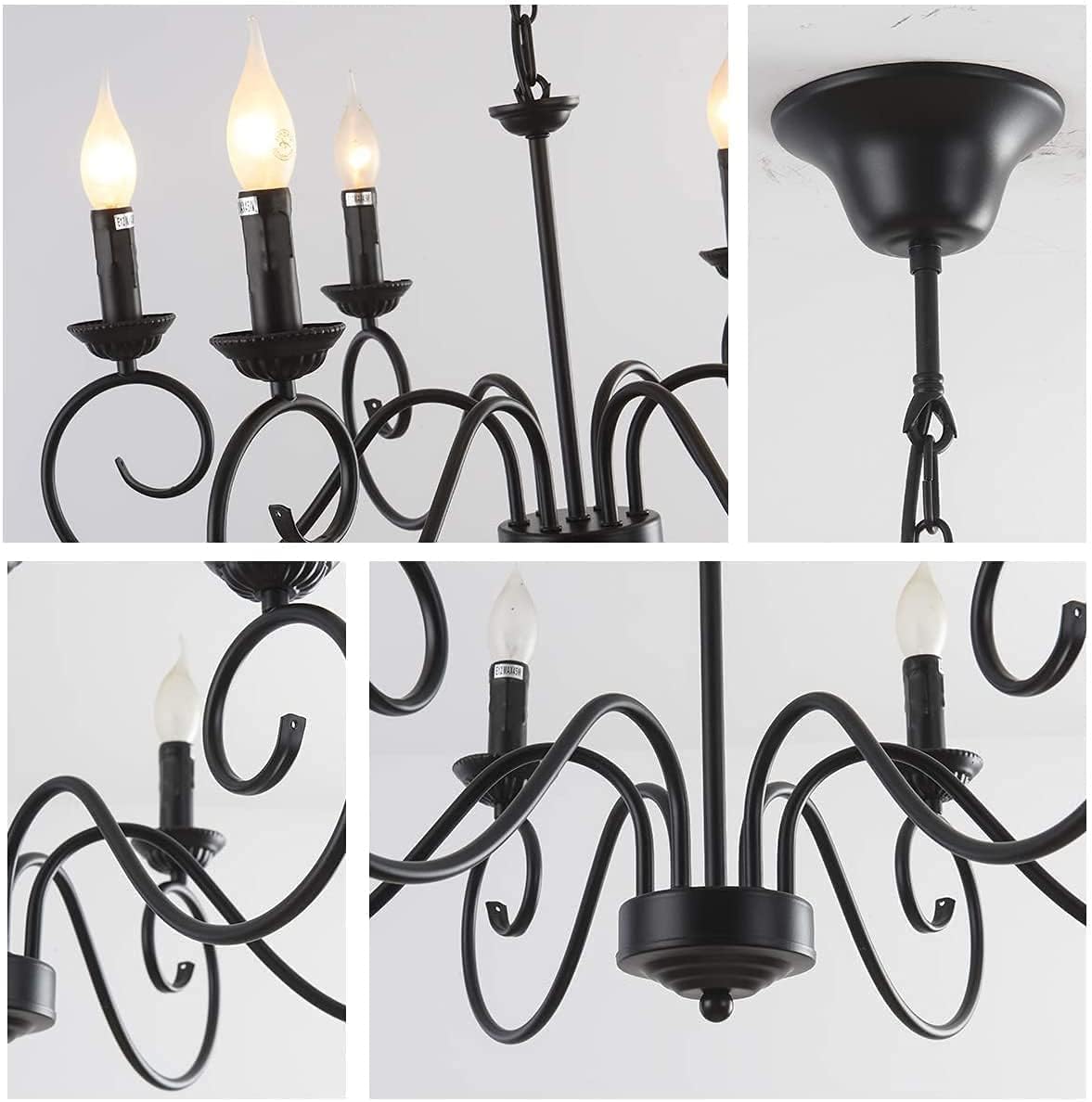 Ganeed French Country Chandeliers,8 Lights Industrial Farmhouse Pendant Light Fixture,Black Candle Ceiling Chandelier Height Adjustable for Living Room Bedroom Entryway Kitchen Island