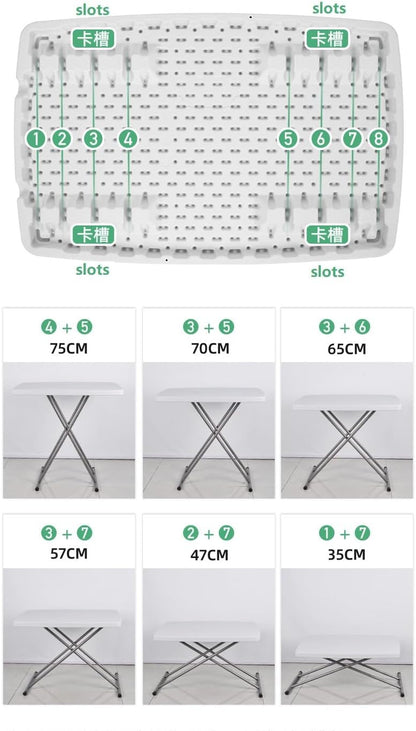 Organized Home Folding Table Portable Camping Foldable Desk MultiFunction Home Sofa Bed Side Table with 6 Adjustable Heights White (77cm*50cm*35cm-75cm)