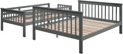 Goohome Twin-Over-Full Bunk Bed with 3 Storage Stairs, Sturdy Solid Wood Trundle Bunk Bed Frame w/Guardrails and Ladder, Built-in Slats, for Adults Kids Teens, No Noise, No Box Spring Needed