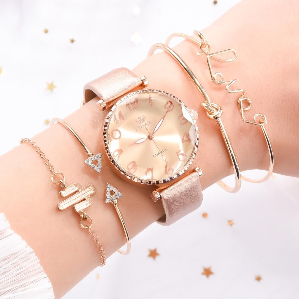 Luxury Womens Watch with Bracelet Gifts Set Rose Gold for Lady Female Elegant Wrist Watches Ladies Stylish Bracelet Watches