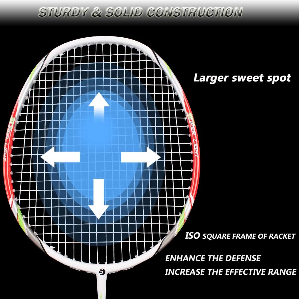 Senston Badminton Rackets Set of 2, Graphite Shaft Badminton Racquets Including Badminton Bag, 2 Badminton Shuttlecock, 2 Racquet Grip