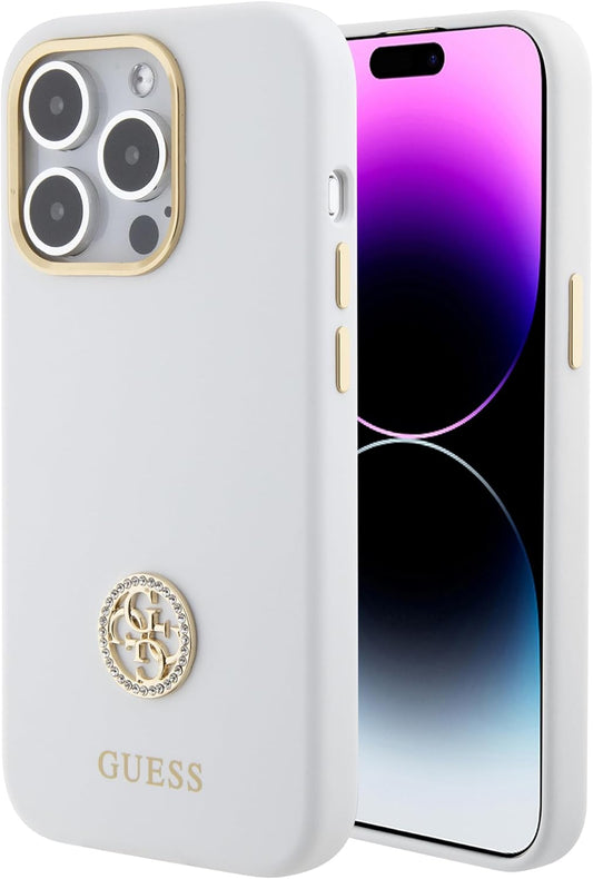 CG Mobile Guess Silicone Case with 4G Strass Logo Case for iPhone 15 Pro - White