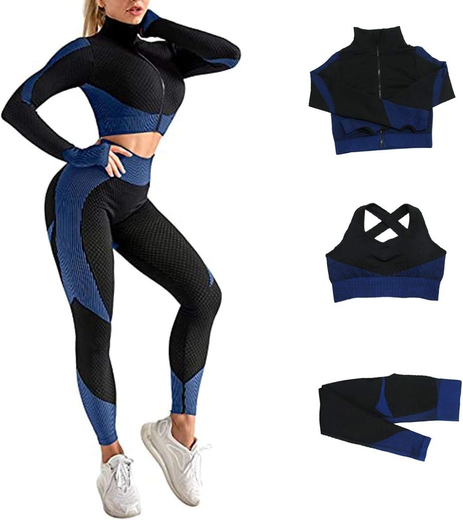 Veriliss 3pcs Gym Clothes for Women Tracksuit Womens Full Set Outfits Workout Joggers Yoga Sportswear Leggings and Stretch Sports Bra Jumpsuits Clothes Sets