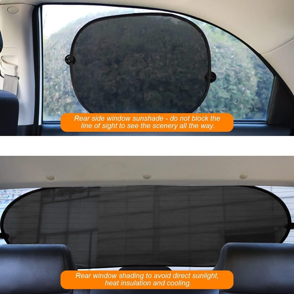 Car Rear Window Sunshade with Suction Cup, 2 Pcs Sun UV Rays Protection for Car Back Window, Sunlight Shield Blocker Mesh Cover for Rear Facing Seats, Car Accessories for Pets/Children (39"x19"/Rear)