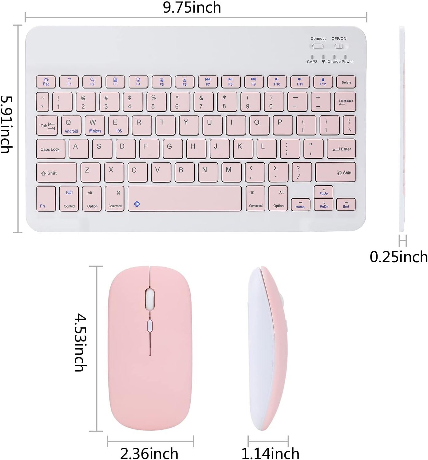 Rechargeable Bluetooth Keyboard and Mouse Combo Ultra-Slim Portable Compact Wireless Mouse Keyboard Set for Android Windows Tablet Cell Phone iPhone iPad Pro Air Mini, iPad OS/iOS 13 and Above (Pink)