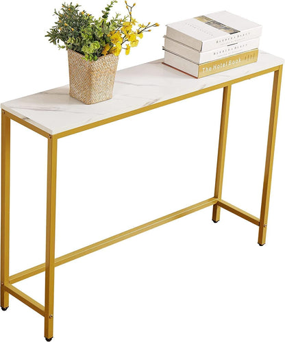 LEDIN Console Table for Entryway, Faux Marble Sofa Table with Golden Frame for Living Room Office Gold (Gold 100x97x24)