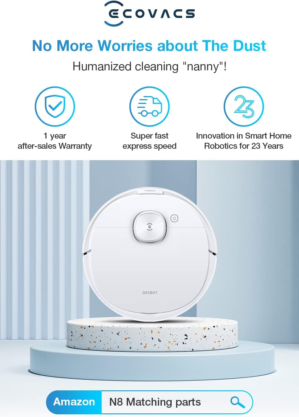 ECOVACS Robot Vacuum Cleaner Deebot N8+ and Mop with Auto-Empty Station, Powerful 2300Pa Suction,Advanced Laser-Based LiDAR Navigation, Multi-Floor Mapping,Up to 110 Minutes Runtime(1 Year Warranty)