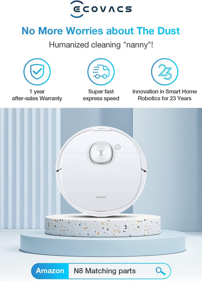 ECOVACS Robot Vacuum Cleaner Deebot N8+ and Mop with Auto-Empty Station, Powerful 2300Pa Suction,Advanced Laser-Based LiDAR Navigation, Multi-Floor Mapping,Up to 110 Minutes Runtime(1 Year Warranty)